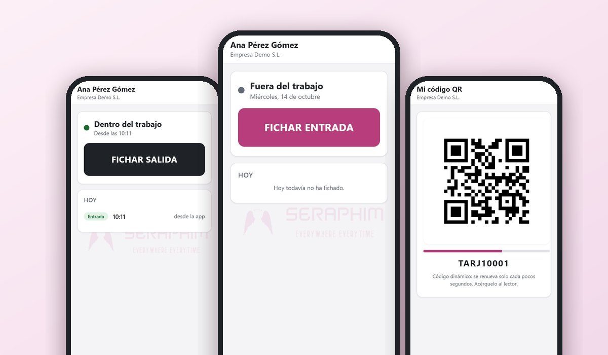 App móvil SERAPHIM en tres teléfonos